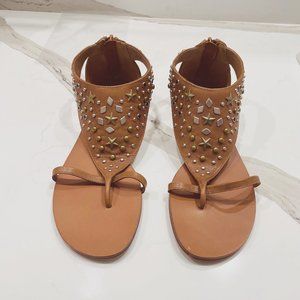 NEIMAN MARCUS ASH TAN LEATHER THONG NEW SANDALS SIZE 8 1/2